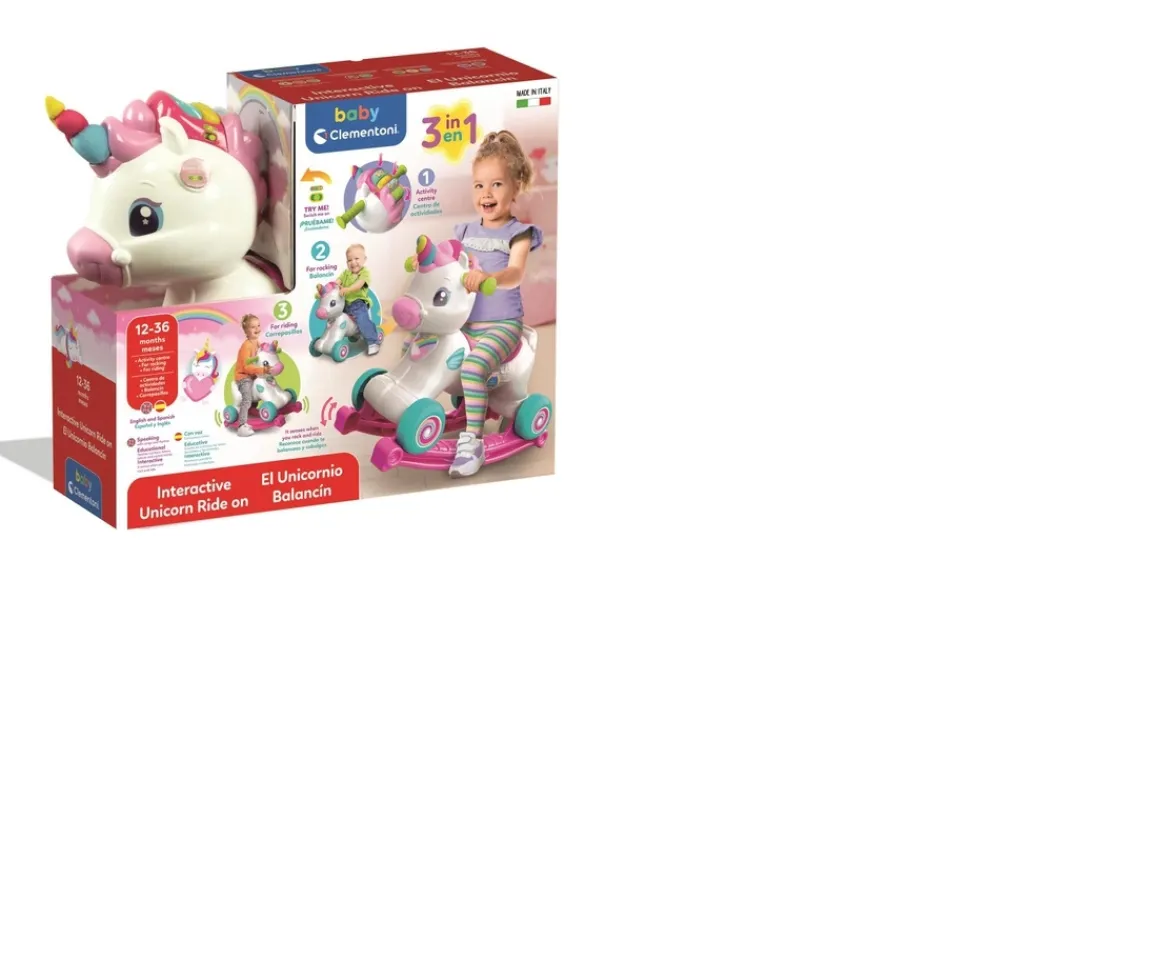 Ken Black Baby Clementoni 3-in-1 Interactive Unicorn Ride On| Rocking Horses|Preschool & Electronic Learning