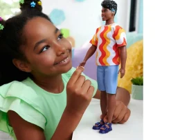 Ken Black Barbie Fashionista Ken Doll 220 with Orange Wavy Tee| Barbie|Dolls & Dollhouses