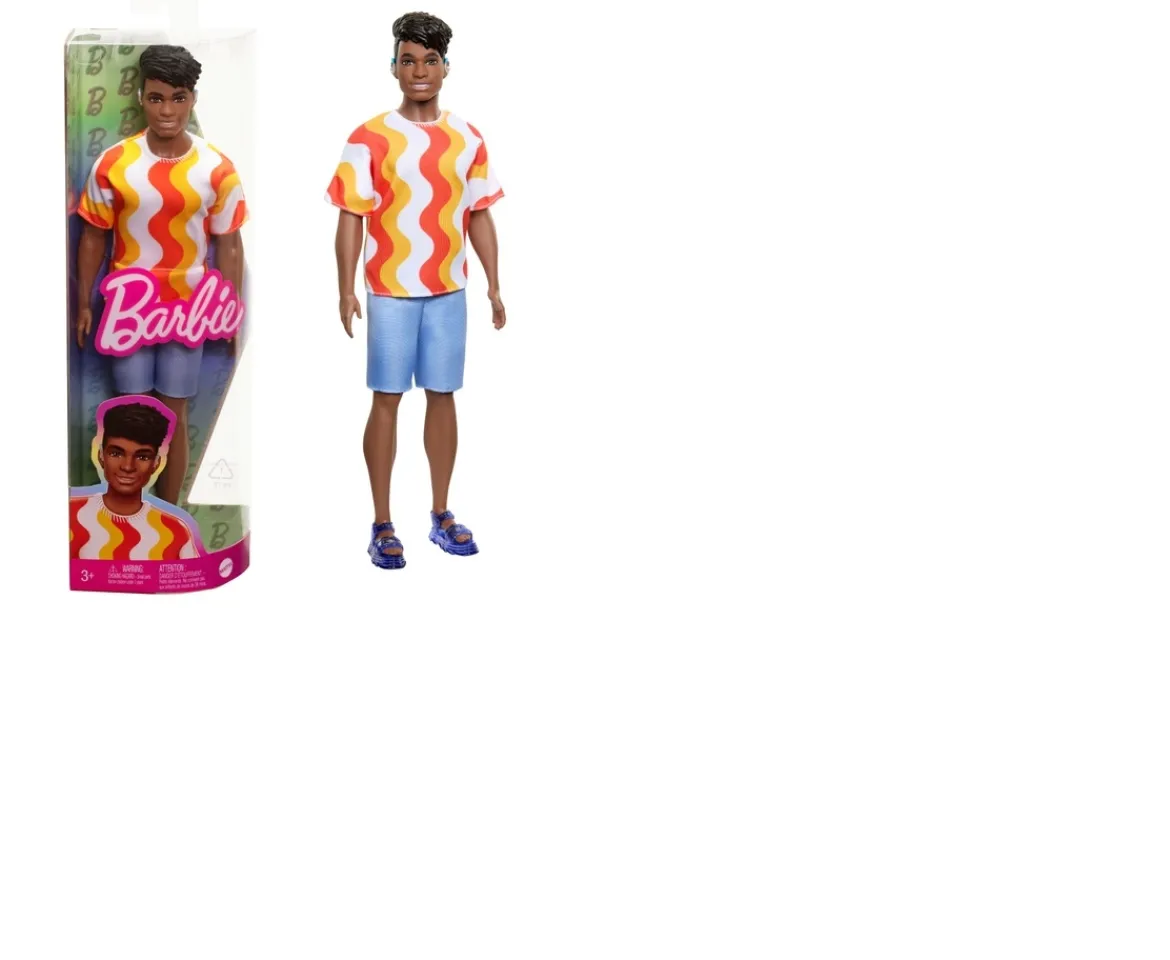 Ken Black Barbie Fashionista Ken Doll 220 with Orange Wavy Tee| Barbie|Dolls & Dollhouses