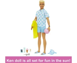 Ken Black Blonde Ken Doll with Swim Trunks and Beach-Themed Accessories| Barbie|Dolls & Dollhouses