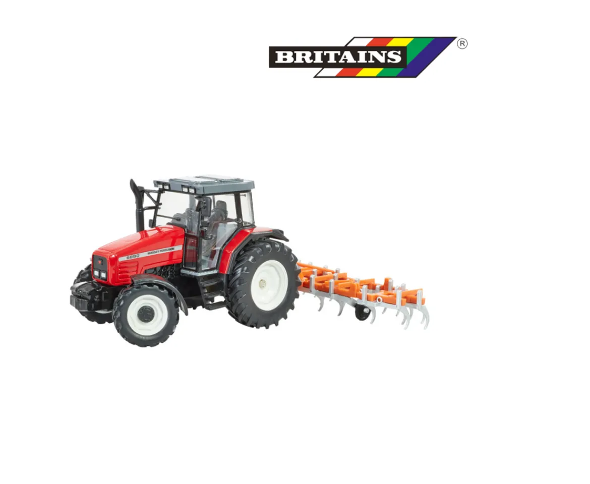 Ken Black Britains - Massey Ferguson Heritage Tractor Playset ( With fold up Cultivator)| Farm Model Vehicles & Playsets
