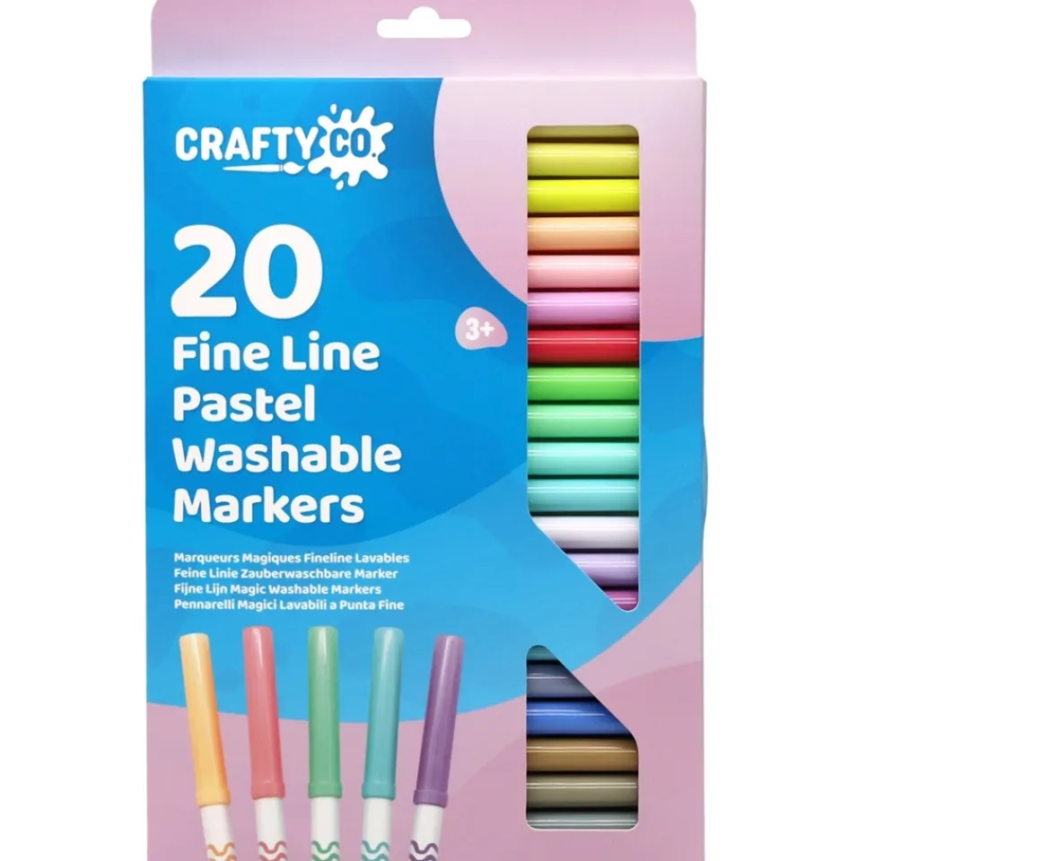 Ken Black Crafty Co. Fine Line Pastel Washable Markers 20 Pack| Art & Crafts