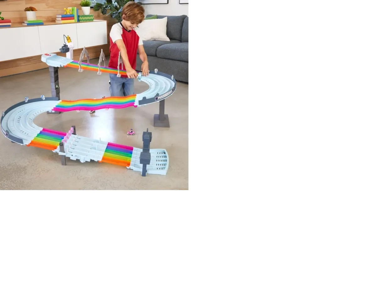 Ken Black Hot Wheels Mario Kart Rainbow Road Playset with Vehicles| Action Figures & Playsets