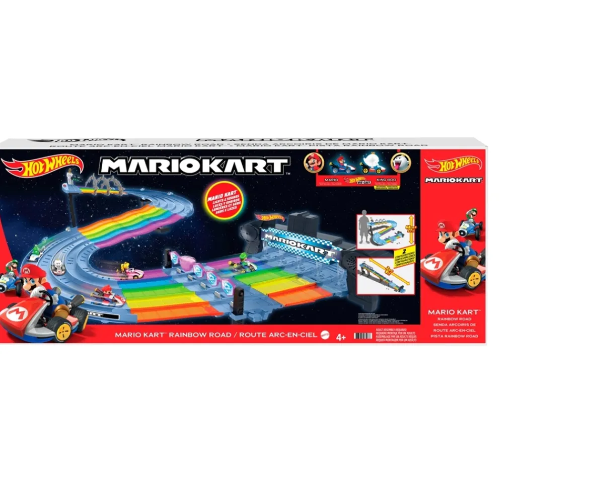 Ken Black Hot Wheels Mario Kart Rainbow Road Playset with Vehicles| Action Figures & Playsets