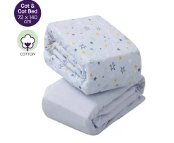 Ken Black Jersey Cotton Fitted Sheets for Cot and Cot Bed 72x140x17cm - Blue| Nursery Furniture & Bedding