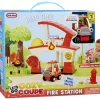 Ken Black Let’s Go Cozy Coupe™ Fire Station Playset with Fire Truck Mini Push and Play Vehicle for Tabletop or| Preschool & Electronic Learning
