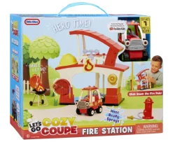 Ken Black Let’s Go Cozy Coupe™ Fire Station Playset with Fire Truck Mini Push and Play Vehicle for Tabletop or| Preschool & Electronic Learning