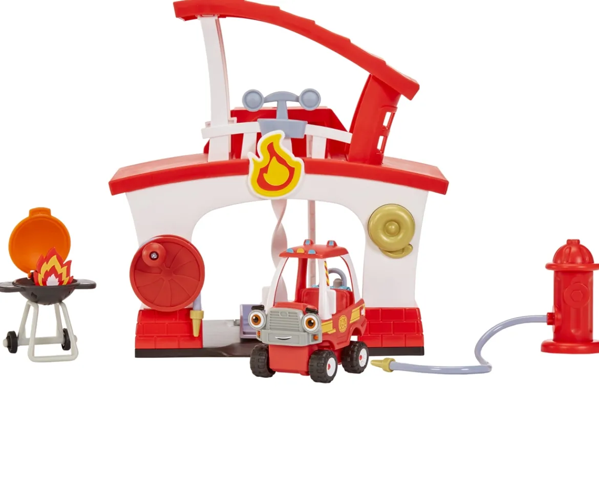 Ken Black Let’s Go Cozy Coupe™ Fire Station Playset with Fire Truck Mini Push and Play Vehicle for Tabletop or| Preschool & Electronic Learning