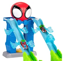 Ken Black MARVEL Spidey and His Amazing Friends Spidey’s Mega Jump HQ Track - 39-Inch Dual Race Track with Ele| Preschool & Electronic Learning