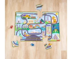 Ken Black Melissa & Doug Race Around the World Tracks Cardboard Jigsaw Floor Puzzle and Wind-Up Vehicles| Preschool & Electronic Learning