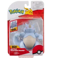 Ken Black Pokémon Rhydon Battle Feature Figure - 4.5-Inch Rhydon Battle Ready Figure with Horn Attack| Action Figures & Playsets