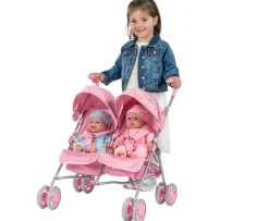 Ken Black Side by Side Twin Doll Stroller in Pink| Dolls & Dollhouses